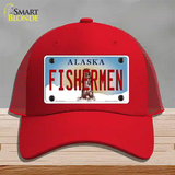 Fishermen Alaska State Novelty License Plate Hat Mesh / Red