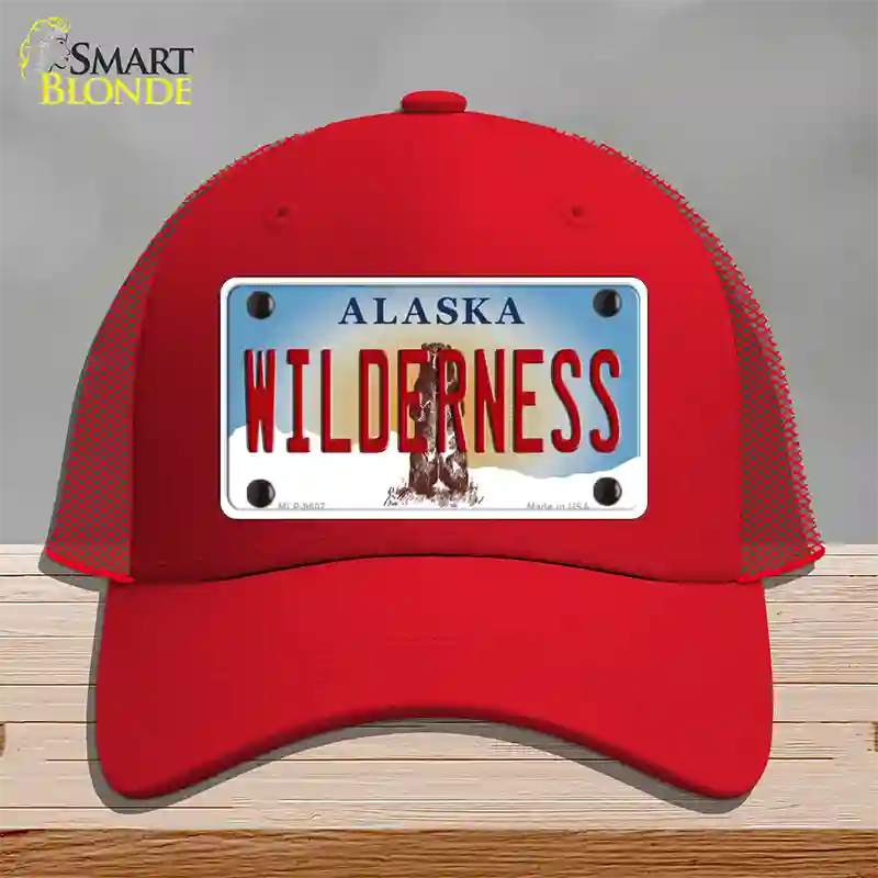 Wilderness Alaska State Novelty License Plate Hat Mesh / Red