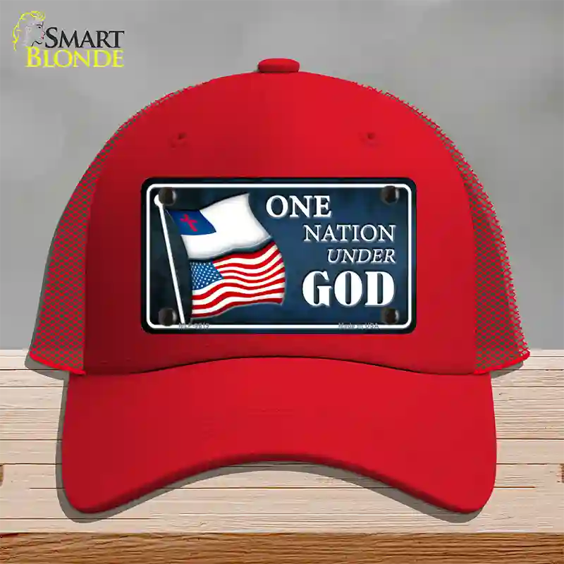 One Nation Under God Flags Novelty License Plate Hat Mesh / Red