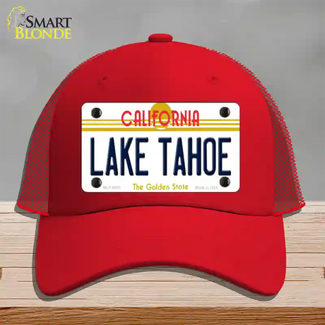 Lake Tahoe California Novelty License Plate Hat Mesh / Red