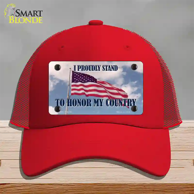 Proudly Stand Novelty License Plate Hat Mesh / Red