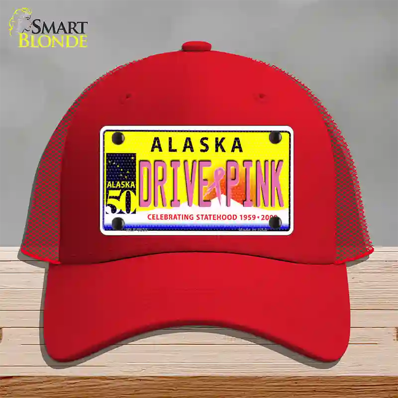 Drive Pink Alaska Novelty License Plate Hat Mesh / Red