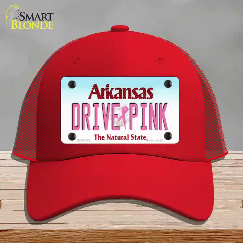 Drive Pink Arkansas Novelty License Plate Hat Mesh / Red