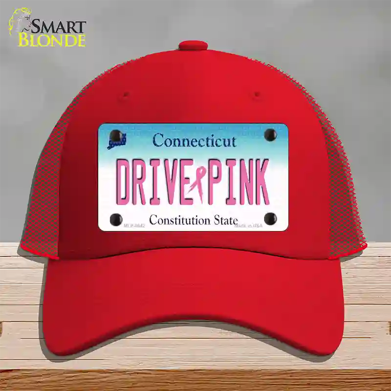 Drive Pink Connecticut Novelty License Plate Hat Mesh / Red