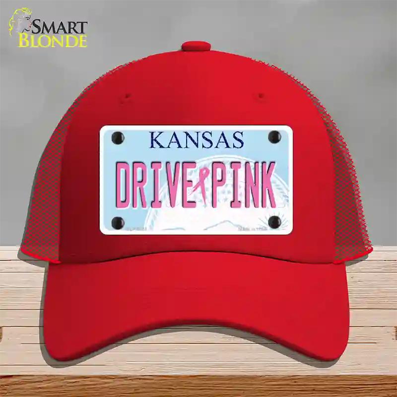 Drive Pink Kansas Novelty License Plate Hat Mesh / Red