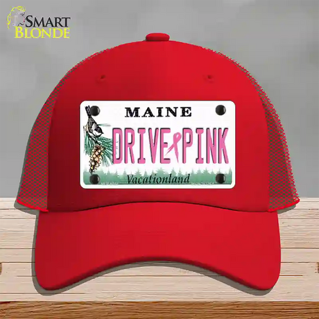 Drive Pink Maine Novelty License Plate Hat Mesh / Red