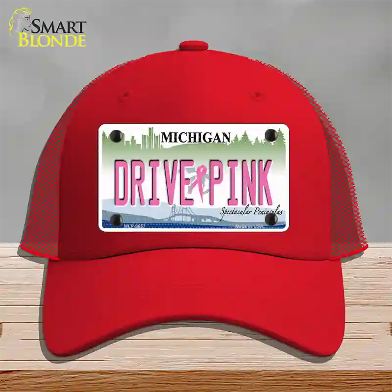 Drive Pink Michigan Novelty License Plate Hat Mesh / Red