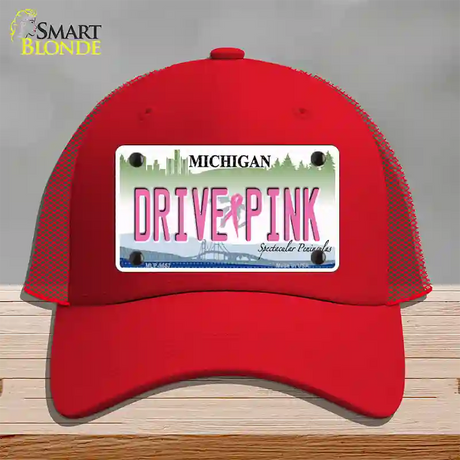 Drive Pink Michigan Novelty License Plate Hat Mesh / Red