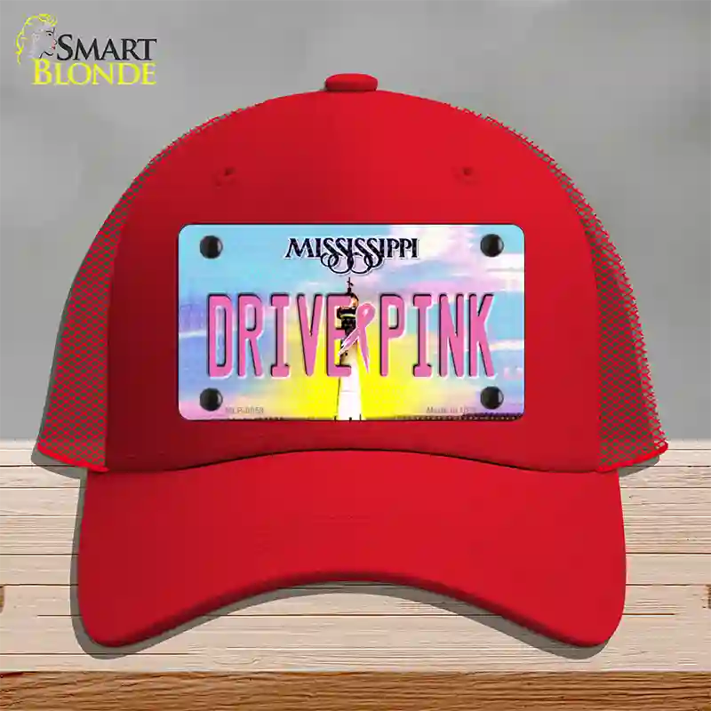 Drive Pink Mississippi Novelty License Plate Hat Mesh / Red