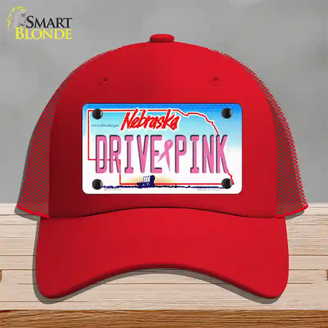 Drive Pink Nebraska Novelty License Plate Hat Mesh / Red