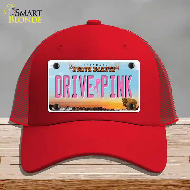 Drive Pink North Dakota Novelty License Plate Hat Mesh / Red