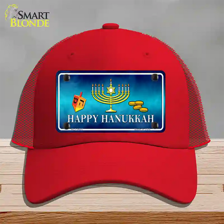 Happy Hanukkah Novelty License Plate Hat Mesh / Red