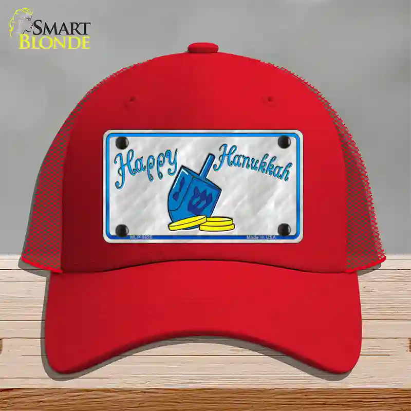 Happy Hanukkah Dreidel Novelty License Plate Hat Mesh / Red