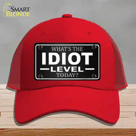 Idiot Level Novelty License Plate Hat Mesh / Red