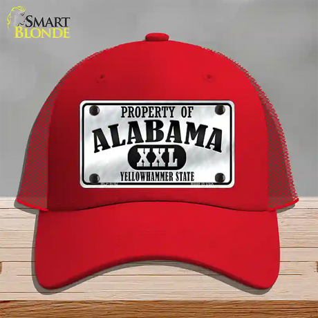 Property Of Alabama Novelty License Plate Hat Mesh / Red