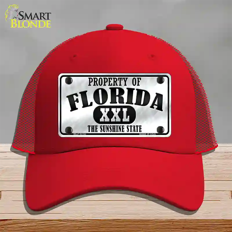 Property Of Florida Novelty License Plate Hat Mesh / Red