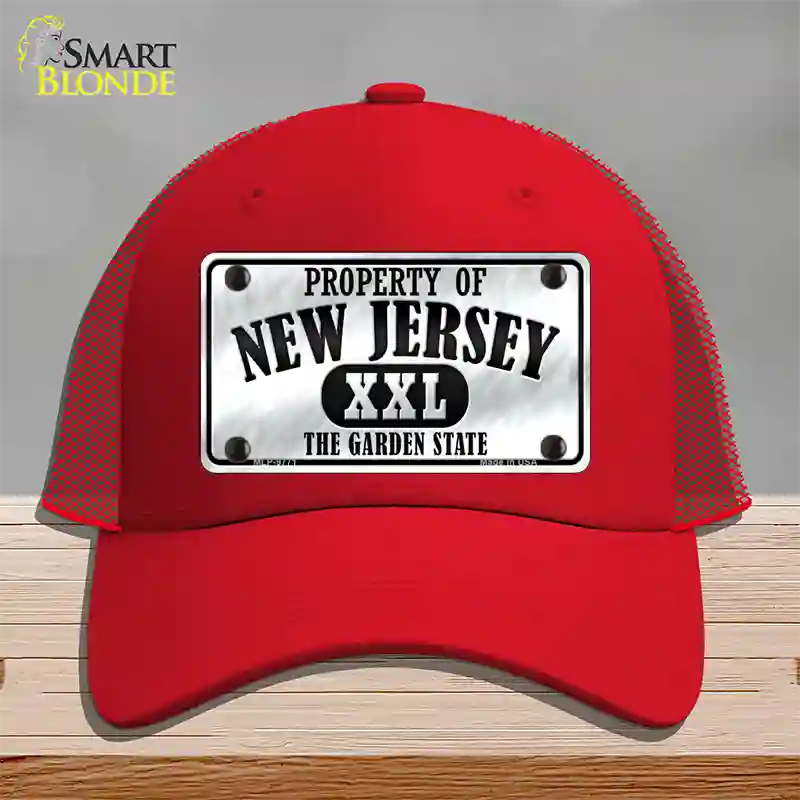 Property Of New Jersey Novelty License Plate Hat Mesh / Red