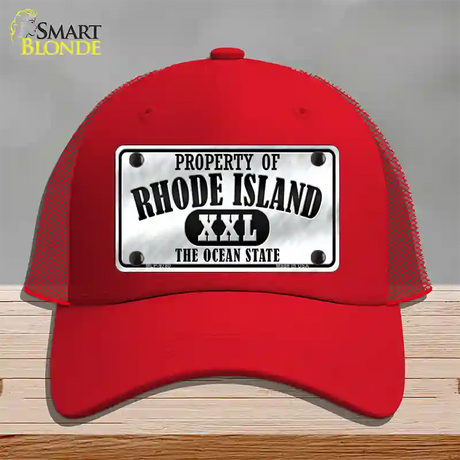 Property Of Rhode Island Novelty License Plate Hat Mesh / Red