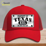 Property Of Texas Novelty License Plate Hat Mesh / Red