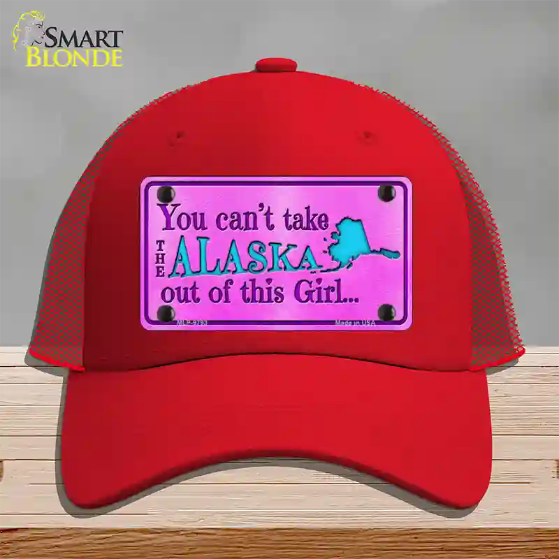 Alaska Girl Novelty License Plate Hat Mesh / Red