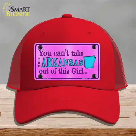 Arkansas Girl Novelty License Plate Hat Mesh / Red