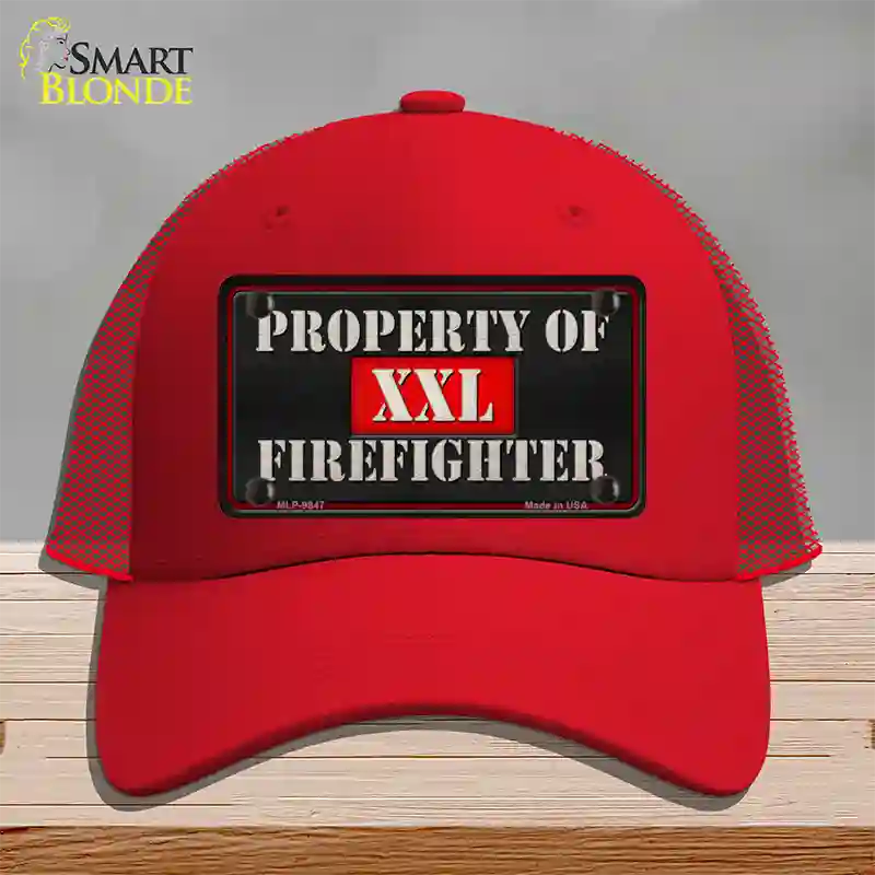 Property Of Firefighter Novelty License Plate Hat Mesh / Red