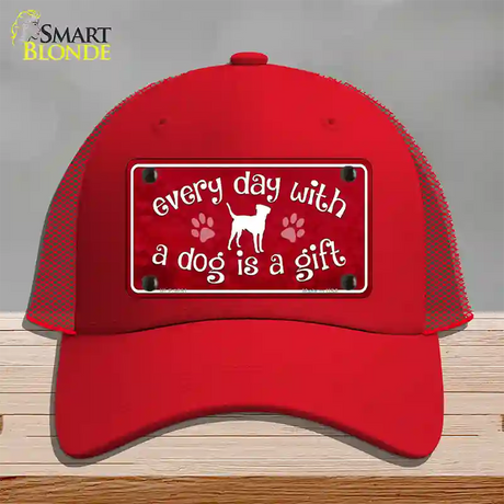 Dog Is A Gift Novelty License Plate Hat Mesh / Red