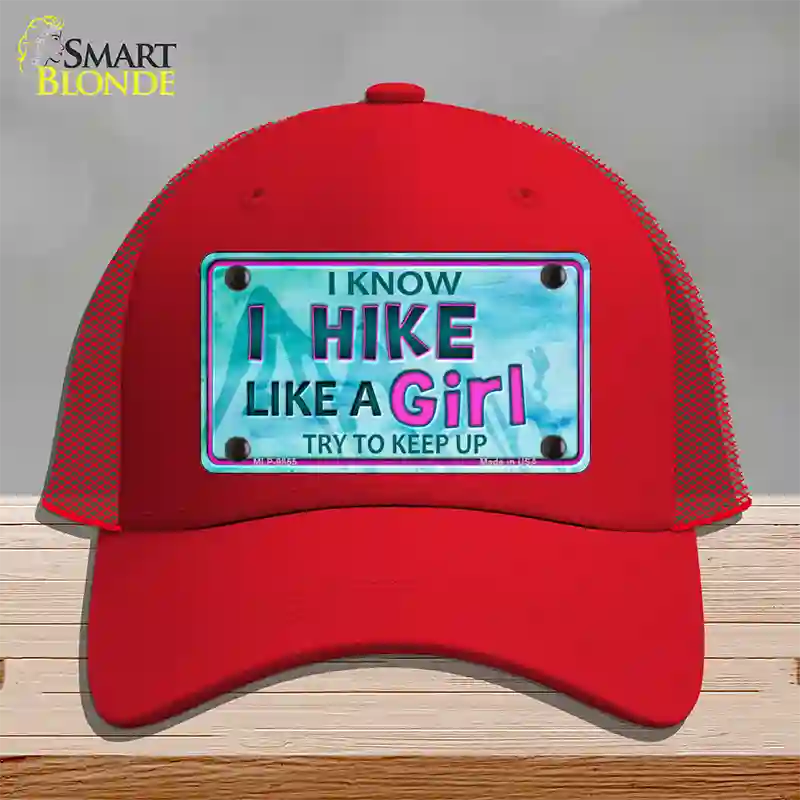 Hike Like A Girl Novelty License Plate Hat Mesh / Red