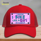 Bike Like A Girl Pink Novelty License Plate Hat Mesh / Red