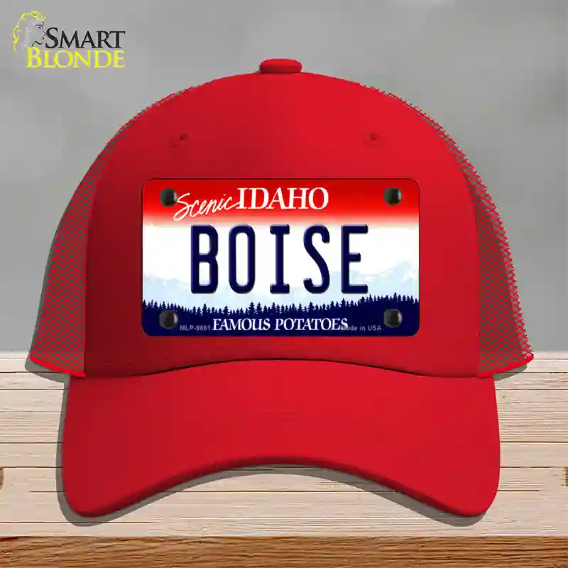 Boise Idaho Novelty License Plate Hat Mesh / Red