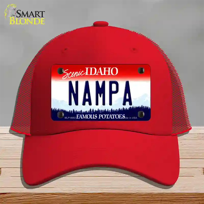 Nampa Idaho Novelty License Plate Hat Mesh / Red