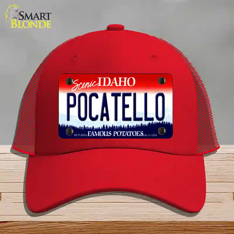 Pocatello Idaho Novelty License Plate Hat Mesh / Red