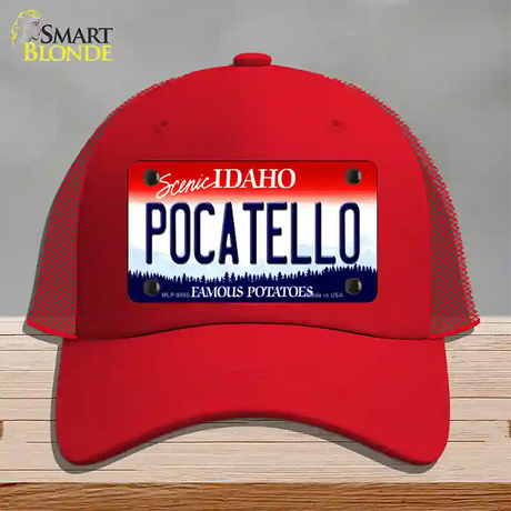 Pocatello Idaho Novelty License Plate Hat Mesh / Red