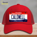 Caldwell Idaho Novelty License Plate Hat Mesh / Red