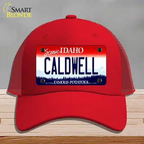 Caldwell Idaho Novelty License Plate Hat Mesh / Red