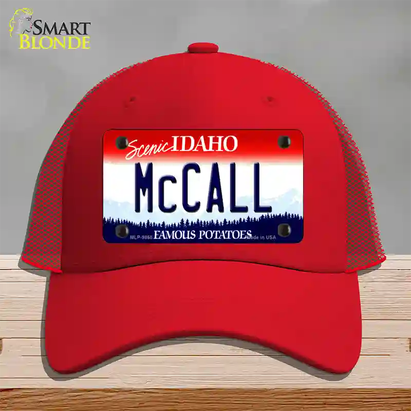 McCall Idaho Novelty License Plate Hat Mesh / Red