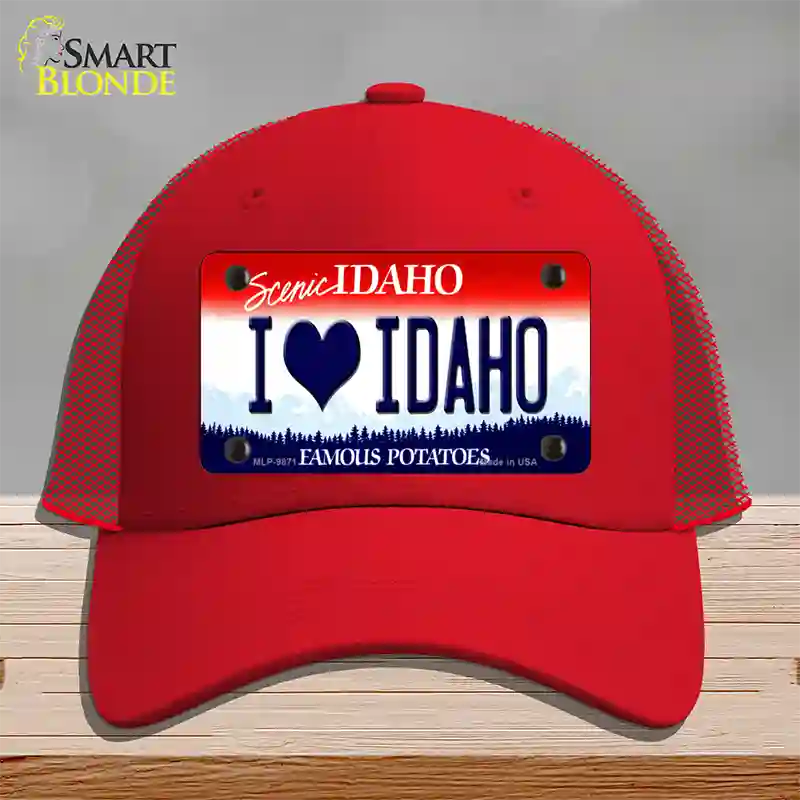 Love Idaho Novelty License Plate Hat Mesh / Red