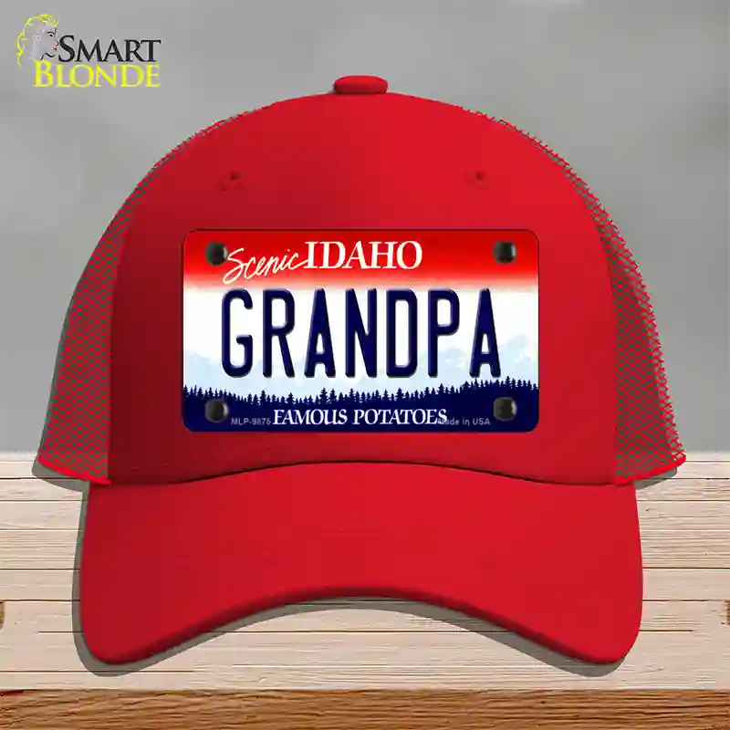 Grandpa Idaho Novelty License Plate Hat Mesh / Red