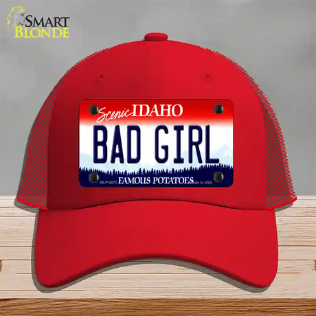 Bad Girl Idaho Novelty License Plate Hat Mesh / Red