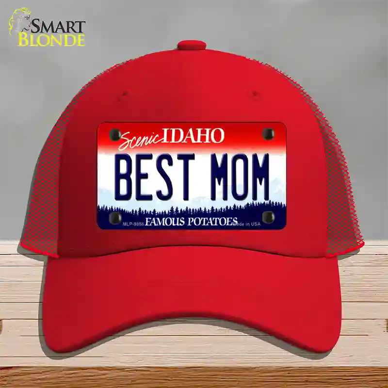 Best Mom Idaho Novelty License Plate Hat Mesh / Red