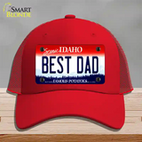 Best Dad Idaho Novelty License Plate Hat Mesh / Red