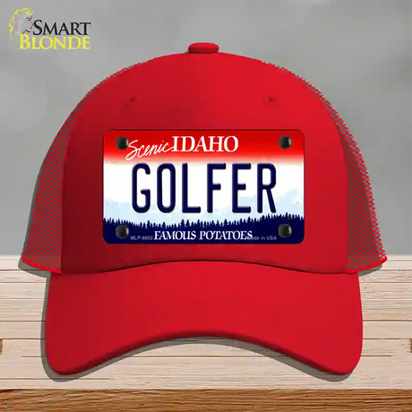 Golfer Idaho Novelty License Plate Hat Mesh / Red