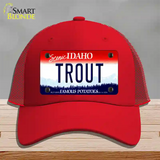 Trout Idaho Novelty License Plate Hat Mesh / Red