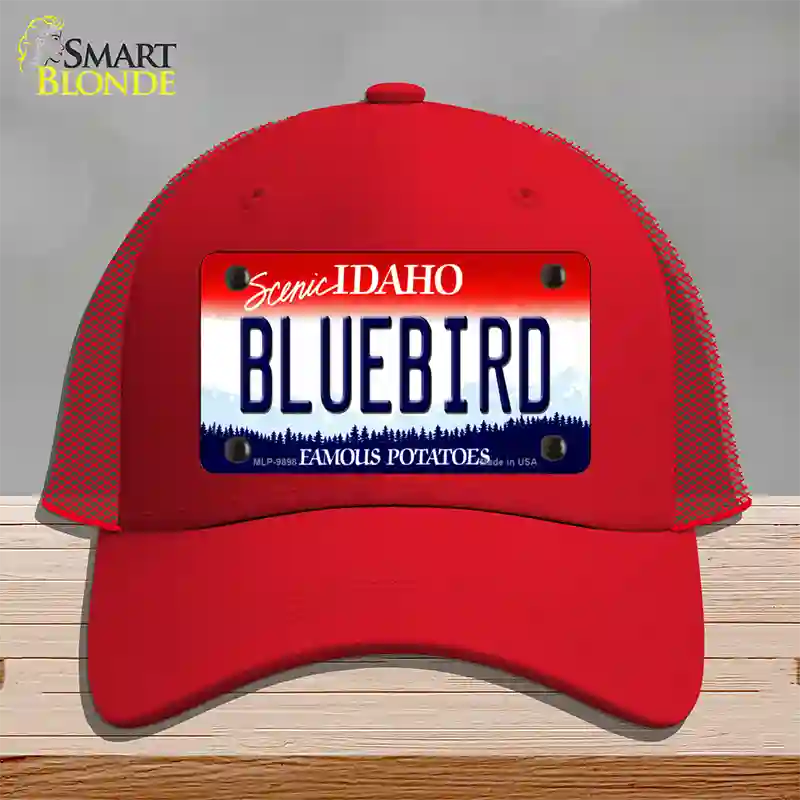 Bluebird Idaho Novelty License Plate Hat Mesh / Red