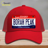 Borah Peak Idaho Novelty License Plate Hat Mesh / Red