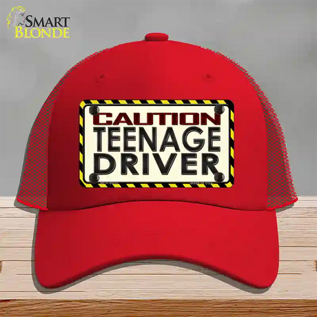 Caution Teenage Driver Novelty License Plate Hat Mesh / Red