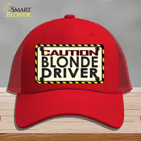 Caution Blonde Driver Novelty License Plate Hat Mesh / Red