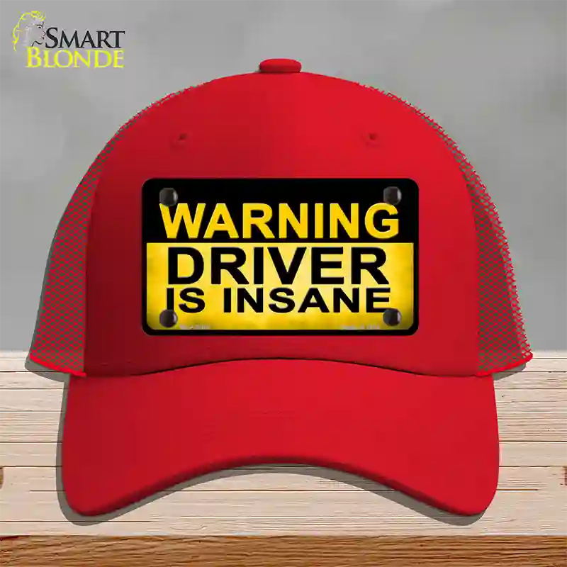 Warning Driver Insane Novelty License Plate Hat Mesh / Red