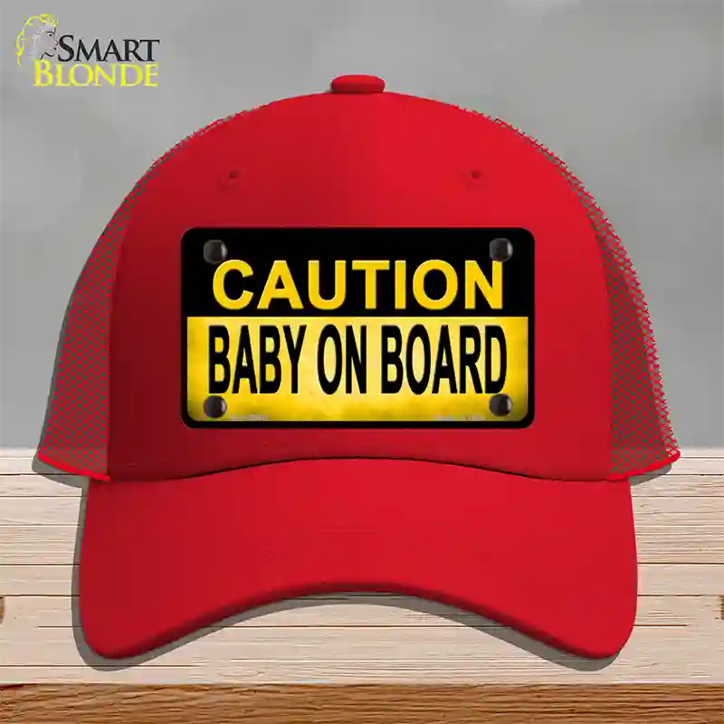 Caution Baby On Board Novelty License Plate Hat Mesh / Red