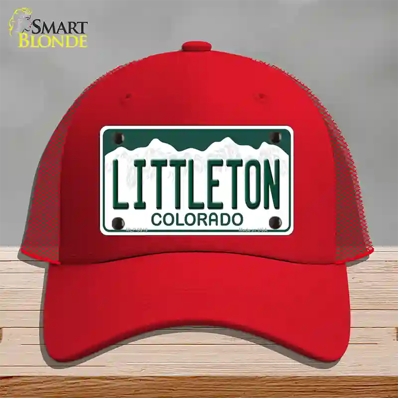 Littleton Colorado Novelty License Plate Hat Mesh / Red